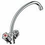 Zweigriff-Küchenarmatur Ledro Chrom, Niederdruckarmatur mit Acryl-Drehreglern und schwenkbarem Auslauf.