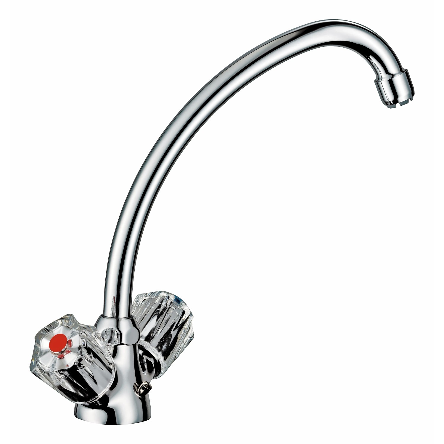 Zweigriff-Küchenarmatur Ledro Chrom, Niederdruckarmatur mit Acryl-Drehreglern und schwenkbarem Auslauf.