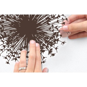 Anbringen des Komar Wandstickers Pusteblume (70x50 cm) als Wanddekoration.