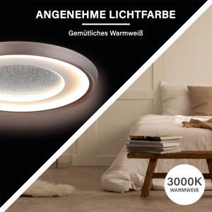 MegaLight Shining Olymp 40 LED-Deckenleuchte aus Alu mit Glitzereffekt, warmweißes Licht (3000K) im Schlafzimmer.
