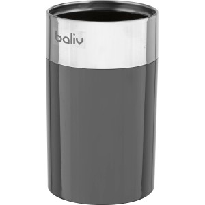 Schwarzer baliv Zahnputzbecher aus Kunststoff mit silberfarbenem Rand.