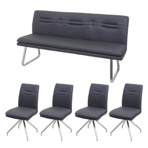 MCW Esszimmer-Set H70, dunkelgrau, 180cm: Sitzgruppe mit Bank und 4 Stühlen.
