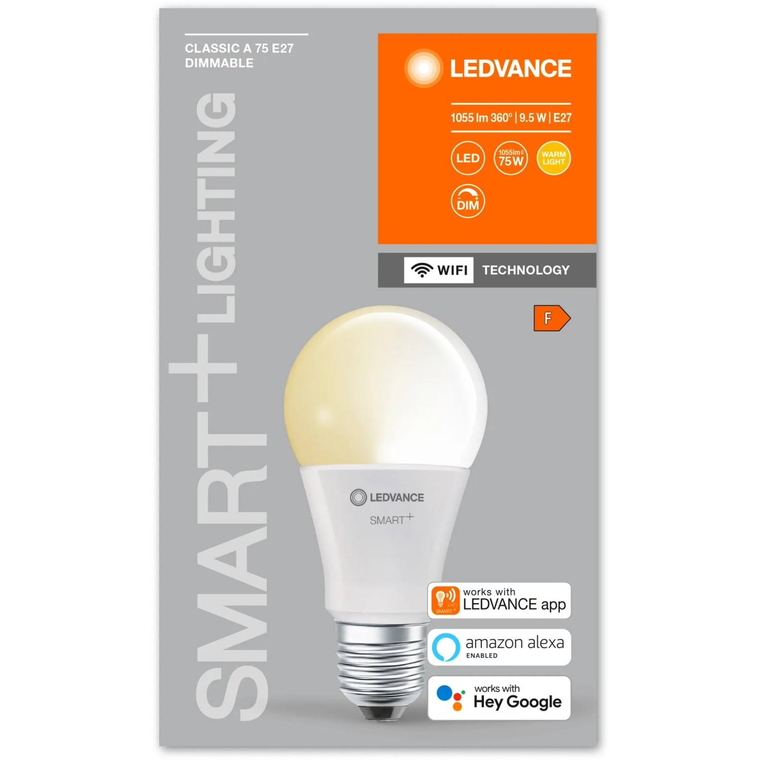 Ledvance Smart+ Leuchtmittel Wifi Classic E27, 9,5W, warmweiß, dimmbar, steuerbar per App.