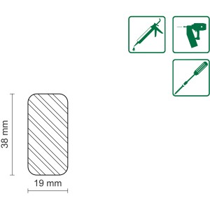 Profilzeichnung: FN Neuhofer Rahmenholz, gerundet, 19x38 mm, Fichte/Kiefer, unbehandelt.