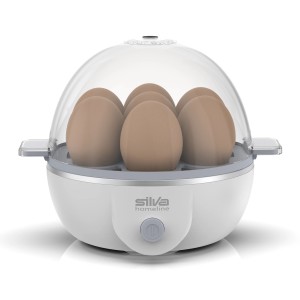 Silva Homeline Eierkocher EK 2303 mit 7 Eiern unter transparentem Deckel.