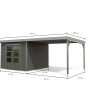Karibu Gartenhaus Domingo B mit Anbaudach, terragrau/grau, Maße: 218,5 x 270 x 270 cm.