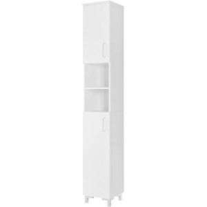 Fackelmann Bad-Hochschrank Atlanta, weiß, 200x30,5x32,5 cm, mit zwei Türen und offenen Regalfächern.