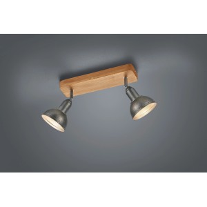2-flammiger Trio Spot Delhi in Nickel antik mit Holz, E14 Leuchtmittel für Wand- oder Deckenmontage.
