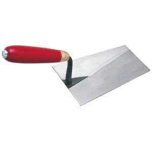 Geschmiedete Maurerkelle, 180 mm Blatt, roter Holzgriff für Maurerarbeiten.