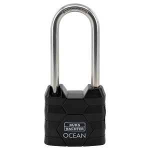 Burg Wächter Vorhangschloss Ocean, seewasserfest, mit hohem Bügel und schwarzem Kunststoffmantel.