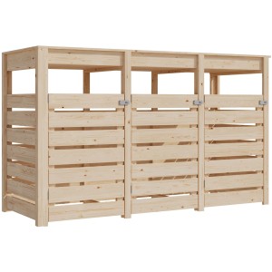 Karibu Mülltonnenbox 3-fach mit Hochbeet, naturbelassen, aus Holz.