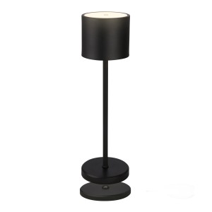 Schwarze Brilo Akku Tischleuchte Meja mit Ladestation und Touchdimmer, IP44.