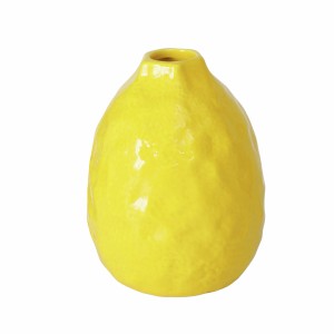 Gelbe Boltze Vase Zitronella, 18 cm, aus Steingut. Dekorative Vase in Zitronenform für Blumen.