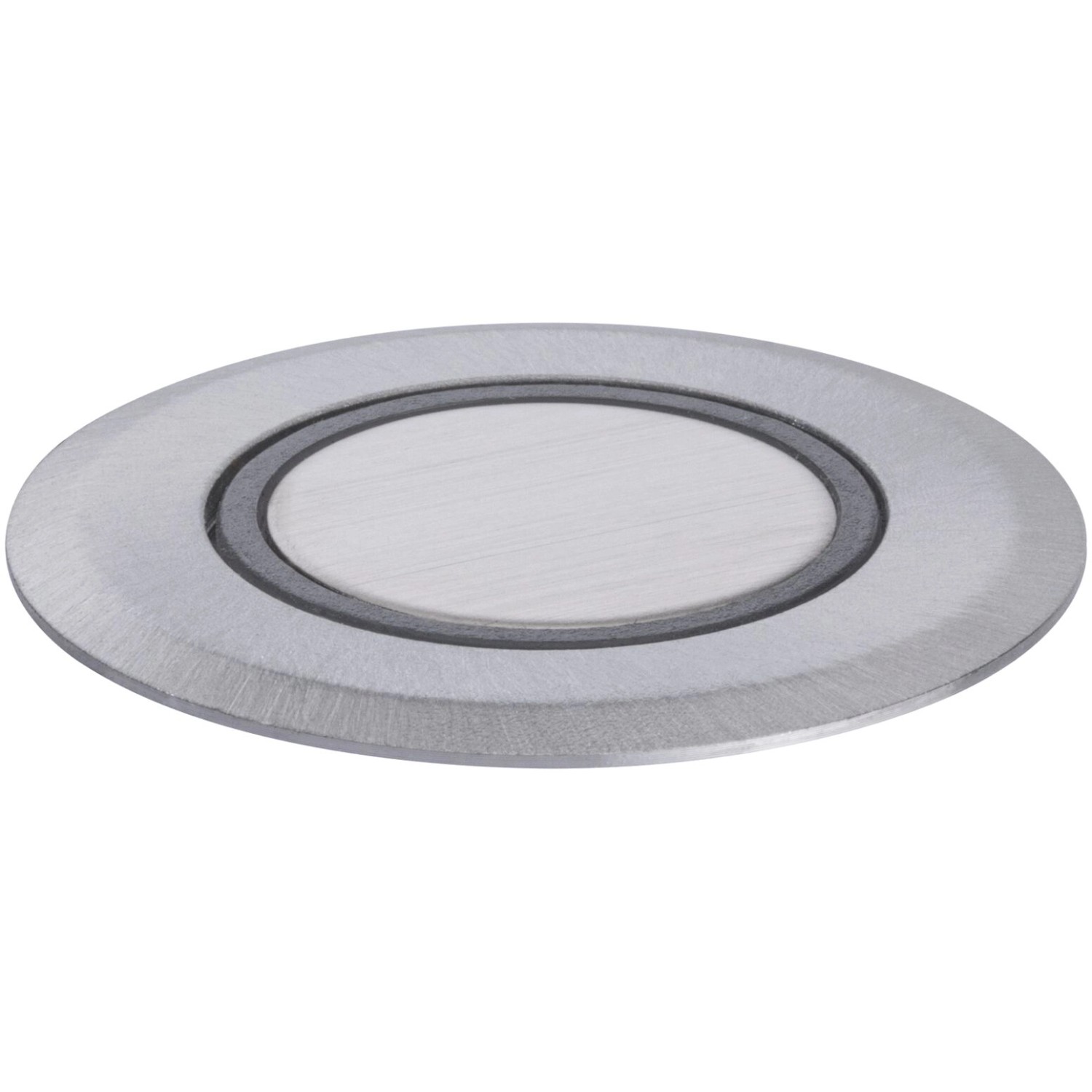 Runder Paulmann LED-Bodeneinbaustrahler für den Außenbereich, insektenfreundlich, aus Metall.