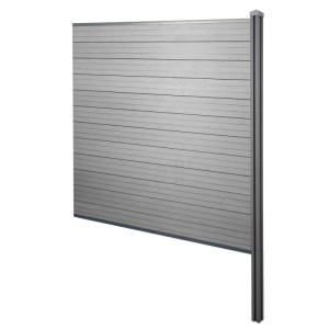 Graues WPC-Sichtschutz-Erweiterungselement Savoie mit Pfosten zum Einbetonieren, 188 cm breit.