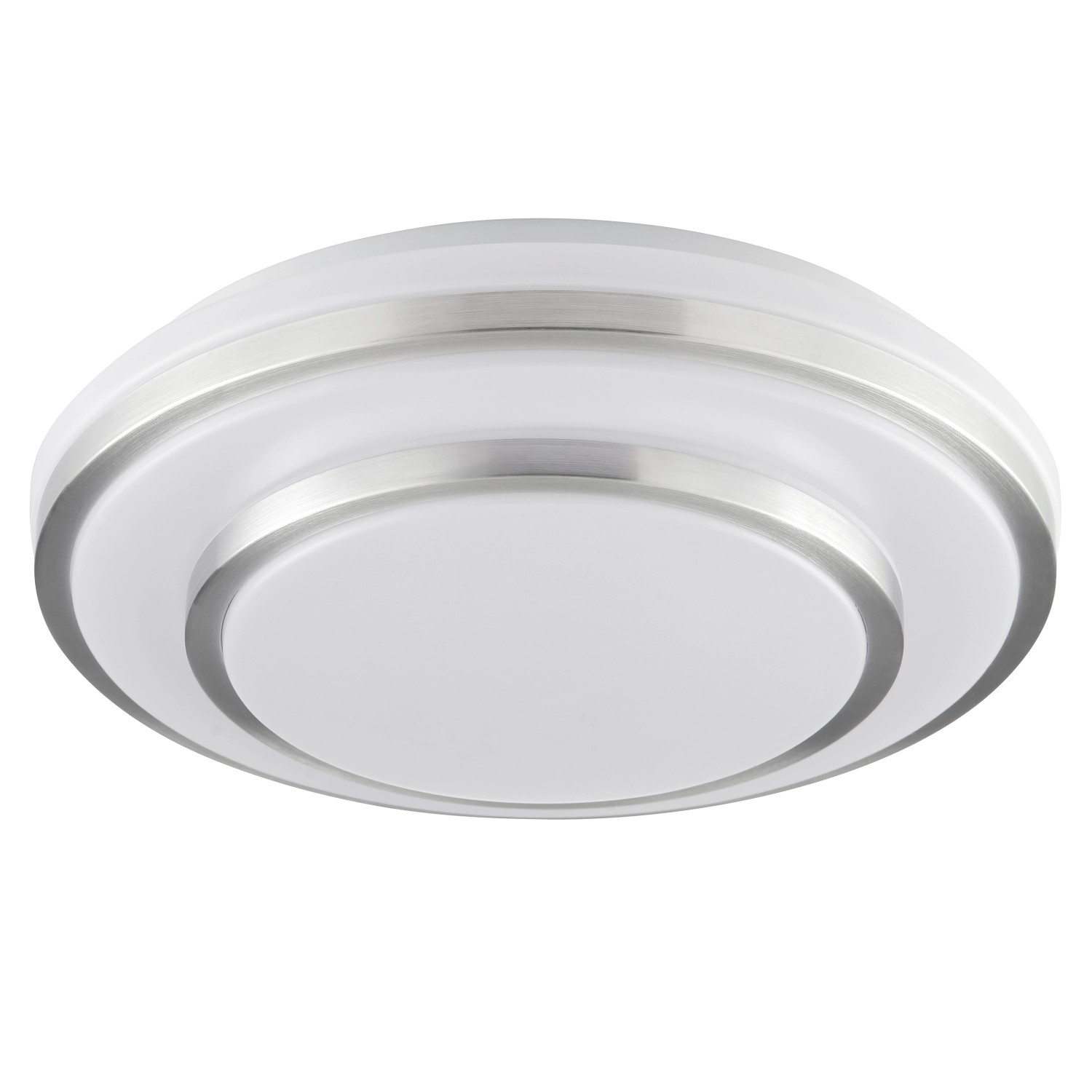 Moderne, runde LED-Deckenleuchte Nivaro in Silber und Weiß, Ø 29,3 cm.