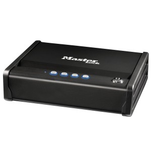 Schwarzer Master Lock Tresor MLD08E Kompakt mit elektronischem Schloss und Schlüssel, 2,34 l Fassungsvermögen.