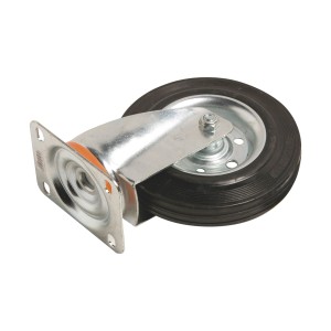 Transport-Lenkrolle mit Gummirad, Ø 200 mm, Traglast 210 kg, Stahlfelge.