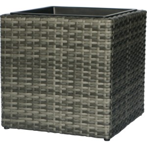 Quadratischer Pflanzkasten Cube in Shadow-Optik, 38x38x38 cm, aus Polyrattan mit Pflanzeinsatz.
