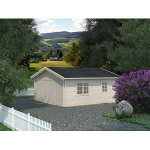 Palmako Garage Roger, lackiert grau-weiß, mit Holztor und Fenster. Fertiggarage aus Holz.