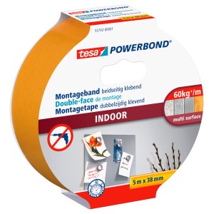 Tesa Powerbond Montageband Indoor, 5 m x 38 mm, für starke und dauerhafte Verbindungen im Innenbereich.