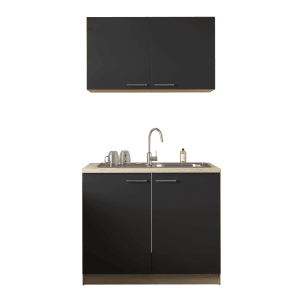 Respekta Küchenmöbel-Set Merle 100 cm, schwarz, mit Spüle und Oberschränken.