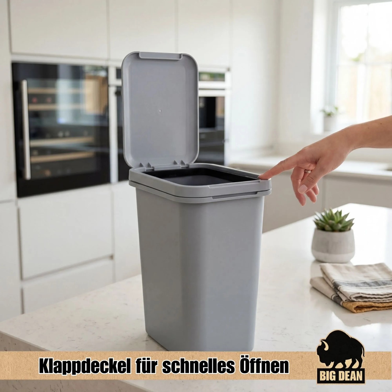 BigDean 2 Stück 12 Liter Mülleimer Grau mit Deckel Henkel und Mülltütenbefestitung kaufen bei OBI