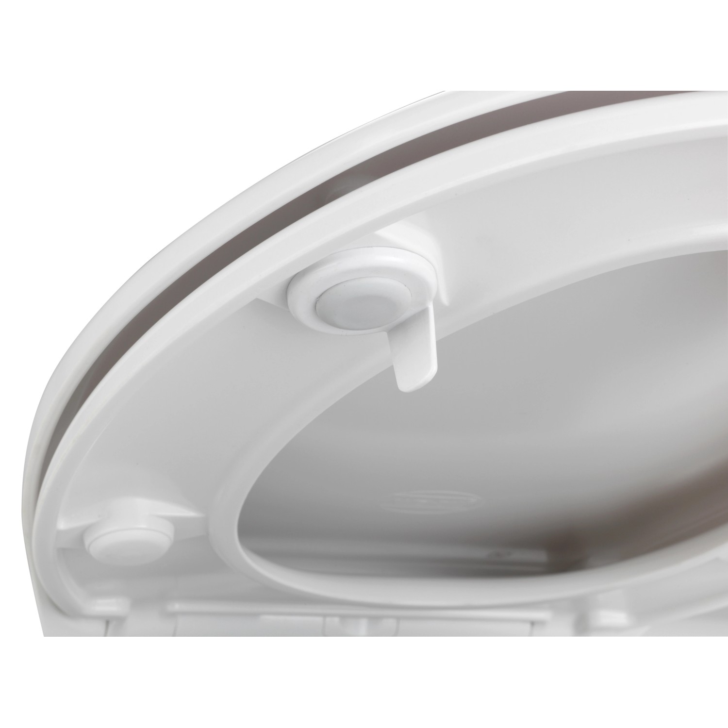 Detailaufnahme: Weißer Wenko WC-Sitz Gubbio mit Absenkautomatik und antibakterieller Oberfläche.