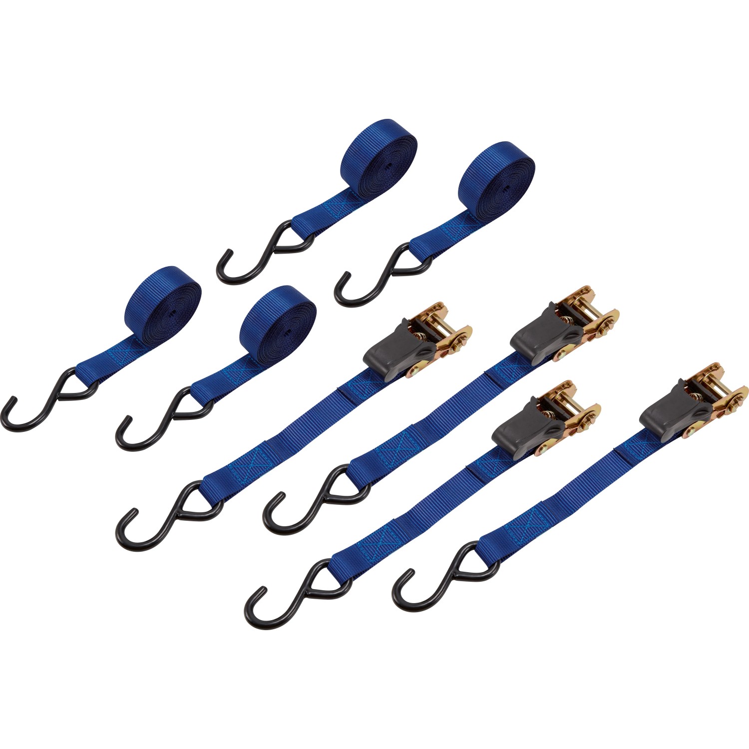 Spanngurt-Set mit Klemmschloss, 4 Stück, blau, zur Ladungssicherung.