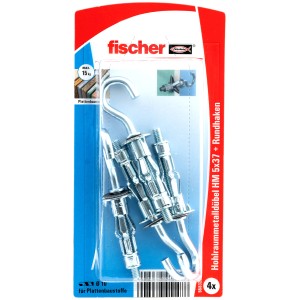 Fischer Hohlraumdübel HM mit Rundhaken, 4er-Set, geeignet für Plattenbaustoffe.