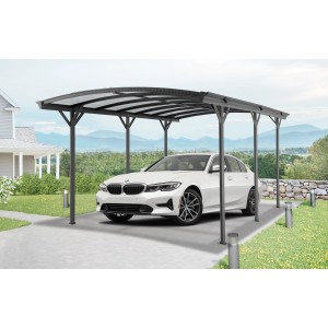 Floraworld Einzelcarport aus Aluminium mit Bogen, anthrazit, mit Auto darunter.