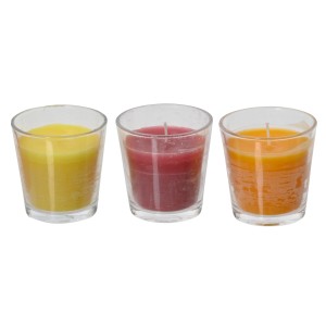 Citronella Kerzen im Glas, 3-fach sortiert in Gelb, Rot und Orange. Duftkerzen für den Sommer.