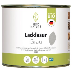 Dunkelgraue Ultra Nature Lacklasur im 375 ml Gebinde für Holzoberflächen im Innenbereich.