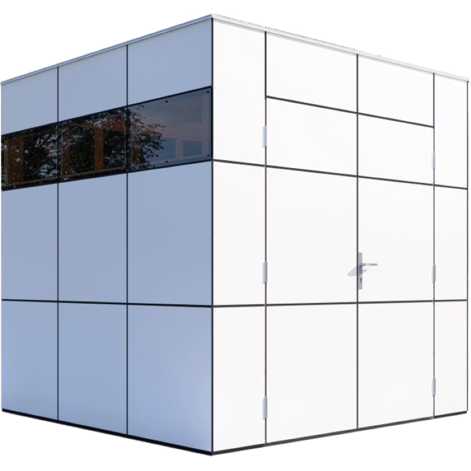 Modernes, anthrazit-weißes Bertilo Gartenhaus HPL 1 (228x230cm) mit Fenster und Doppeltür.