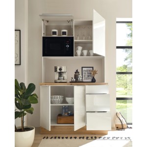 Respekta Single-Küche Marleen in Artisan-Eiche/Weiß mit Mikrowelle. Kompakte Küchenzeile mit viel Stauraum.