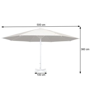 Roter MCW Sonnenschirm Carpi II, Ø 5m, ohne Ständer, mit Maßangaben.
