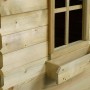Detailansicht des SwingKing Spielhaus Davey aus imprägniertem Holz mit Fenster und Blumenkasten.