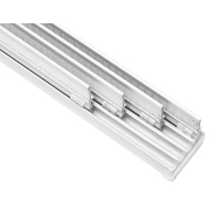 Weiße, 4-läufige Gardinia Flächenvorhangschiene Komfort, Komplett-Set für Flächenvorhänge.