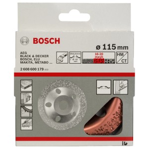 Bosch Carbide-Schleifkopf, 115mm, mittel, für Winkelschleifer. Zum Schleifen von Holz, Kunststoff & Gummi.