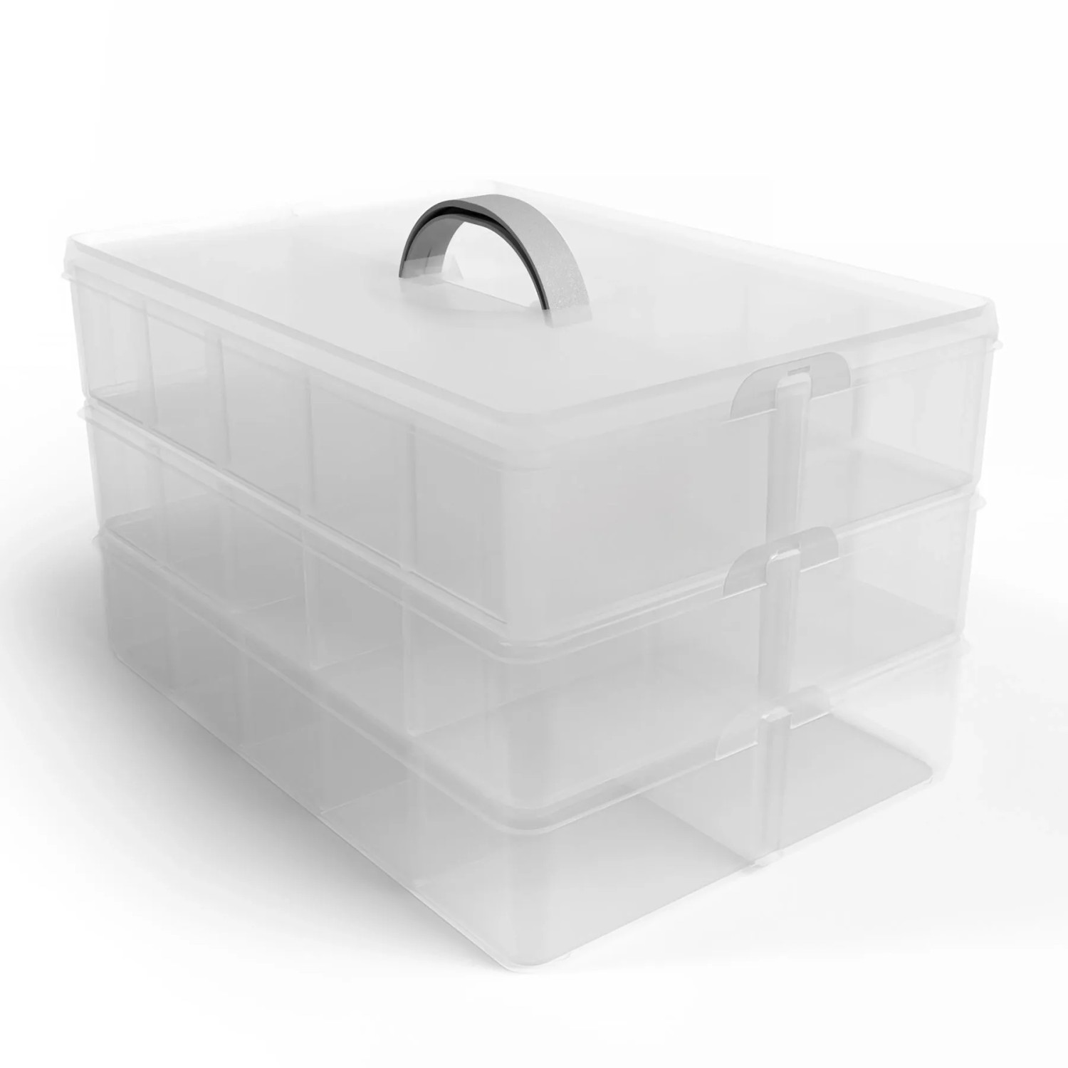 BigDean Sortierbox Aufbewahrung mit Griff Transparent 24 x 18.5 x 16 cm 3 Etagen M 21 Fächern für Spielzeug Büro Utensilien Bastel Material Kleinteile kaufen bei OBI