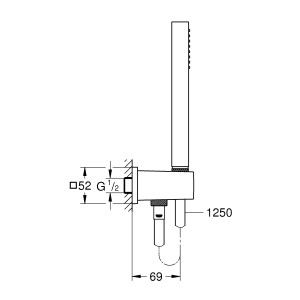 Technische Zeichnung: Grohe Euphoria Cube Stick Wandhalterset mit Maßangaben.