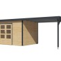 Karibu Gartenhaus Domingo 7 A mit Anbaudach, natur/anthrazit, 219x360x240 cm.