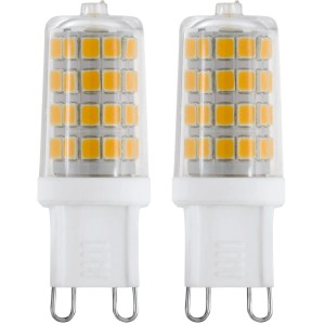 Zwei G9 LED Leuchtmittel, 3W, 3000K, warmweißes Licht für Wohn- und Essbereich.
