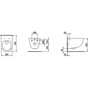 Technische Zeichnung: Laufen Wand-WC-Set Pro Schlank, Abgang waagerecht, inkl. WC-Sitz, Maße