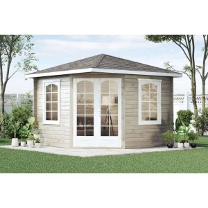 Alpholz Gartenhaus Viking mit Spitzdach, tauchimprägniert, 326x326 cm. Holz-Gartenhaus mit Doppeltür und Fenster.