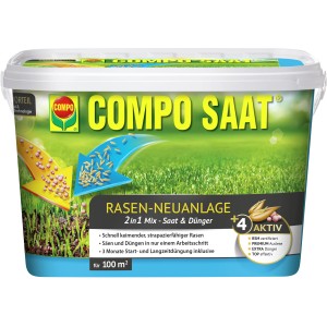 Compo Saat Rasen-Neuanlage-Mix für 100 m², Rasensamen mit Dünger im Eimer.