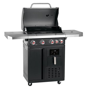 Landmann Gasgrill GG-II-492BKDE, 120 cm, Schwarz mit Heißluftfritteuse und Seitenbrenner.