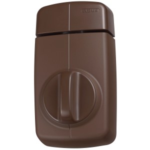 Braunes Abus Tür-Zusatzschloss 7010 mit Drehknauf für erhöhte Sicherheit.