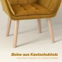 Gelber Loungesessel mit hellen Kautschukholzbeinen und gepolsterter Samtsitzfläche im Skandi-Design.