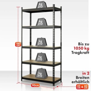KARAT Schwerlastregal Rhino bis 1050 kg Pulverbeschichtet 180 x 90 x 60 cm Schwarz
